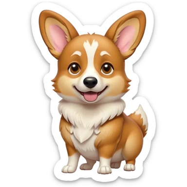 Cinematic Comical Fawn Corgi Portrait Emoji, Head tilted dramatically with an exaggeratedly shocked or offended expression, featuring a striking fawn coat with bold white patches, wide, expressive brown eyes filled with exaggerated disbelief, Simplified yet hilariously expressive features, highly detailed, glowing with a slightly sassy glow, high shine, dramatic yet playful, stylized with an air of attitude, bright and endearing, soft glowing outline, capturing the essence of a sassy and over-the-top herder, so meme-worthy it feels like it could side-eye its way into internet fame instantly! sticker