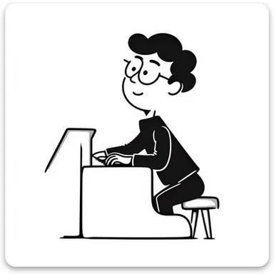 sad pianist looking up with a dreamy expression sticker