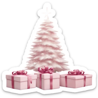 Light pink Christmas gifts under a white Christmas tree  sticker