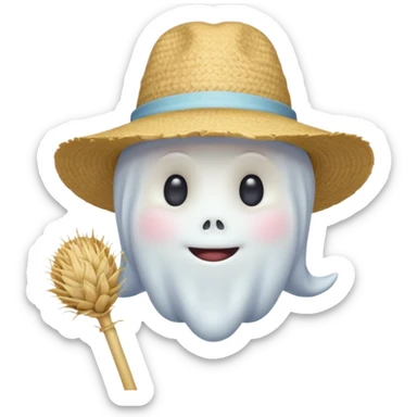 cute ghost farmer portrait, head and shoulders only, straw hat, round friendly face, soft pastel glow, harmless spirit vibe, 3D cartoon, mobile game icon style, clean background, no text, no watermark
 
 sticker