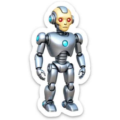 A fit male robot with a huge brain, full body sticker