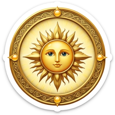 magical tarot-like card inspired by the Clow Cards from Cardcaptor Sakura. The card has ornate golden borders, a sun or moon symbol at the top, and a mysterious illustration in the center. sticker