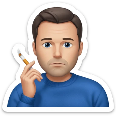 Ben Affleck looking tired holding a cigarette while wearing a blue sweater sticker