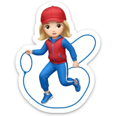 hree big emojis: 👧🏻🎀 (doll girl), 😀👕4️⃣5️⃣6️⃣🤾 (player jumping rope in tracksuit 456), 👦🏻🧢 (boy with cap). sticker