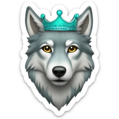 gray wolf with dark turquoise eyes with a crown sticker