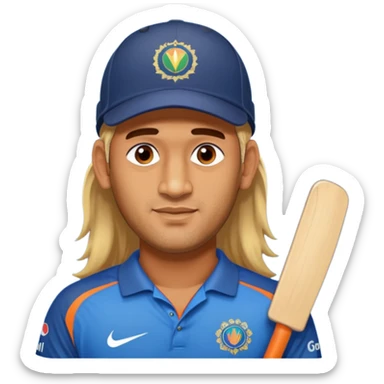 MS Dhoni with long hair sticker