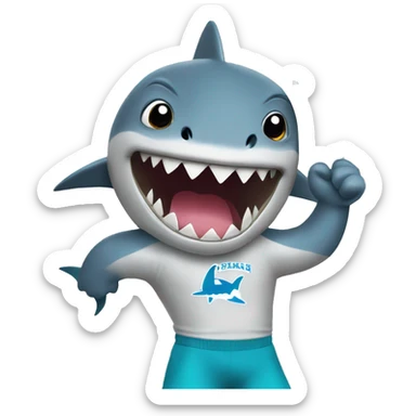 shark holding cheerleading poms sticker