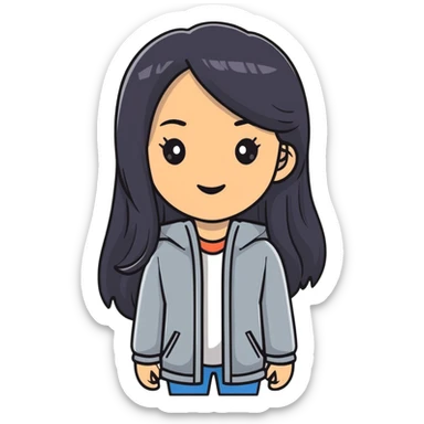 Stylish confident woman with Asian and Latina features, long straight black hair sticker