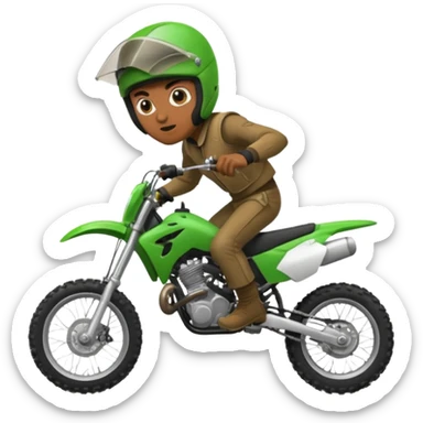 fait moi un emojie en moto vert avec un bandit qui cabre sur une moto cross sticker