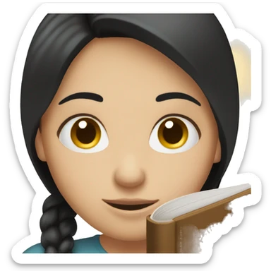 Black haired white girl reading a brown book sticker