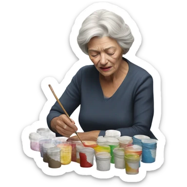 3d hyper realistic senior woman painting  sticker
