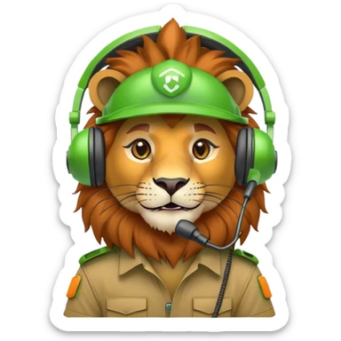 Head of Simple cute Lion wear helmet and call center headset in green ang orange theme sticker