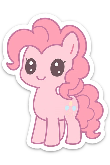 Pinkie Pie from My Little Pony, kawaii style, big eyes, cute smile, pink color, curly mane and tail sticker