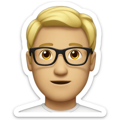 a man with blond hair with black glasses without smile sticker