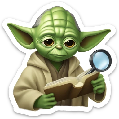 Master Yoda with a Detective magnifying glass and a book  sticker