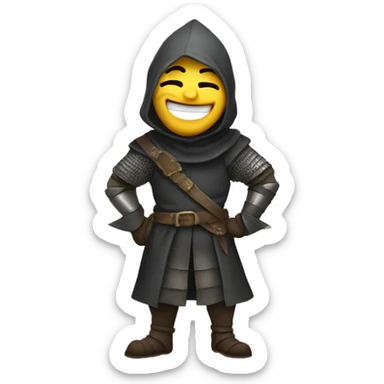 A medieval thief that is laughing very hard after just committing a crime.  the thief is wearing armor sticker