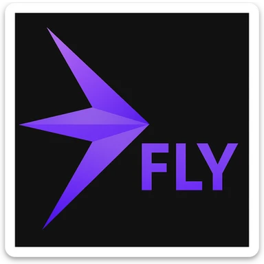 Add the word FLY in a bold, modern font next to or below the logo. Keep the style clean and professional, matching the purple gradient of the logo. sticker