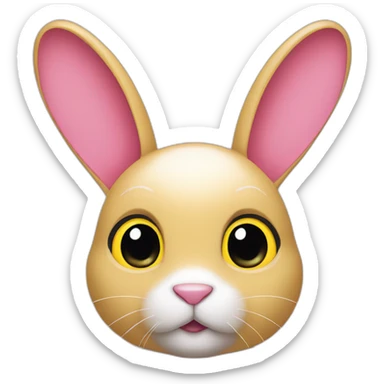 rabbit pink, pull ears, wears teeshirt yellow sticker