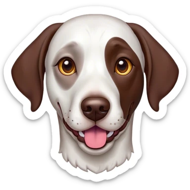 Cinematic Comical German Pointer Portrait Emoji, Head tilted dramatically with an exaggeratedly amused expression, featuring a striking liver and white coat with bold markings, wide, expressive brown eyes filled with playful disbelief, Simplified yet hilariously expressive features, highly detailed, glowing with a slightly sassy glow, high shine, dramatic yet playful, stylized with an air of cheeky charm, bright and endearing, soft glowing outline, capturing the essence of a spirited and over-the-top companion, so meme-worthy it feels like it could side-eye its way into internet fame instantly! sticker