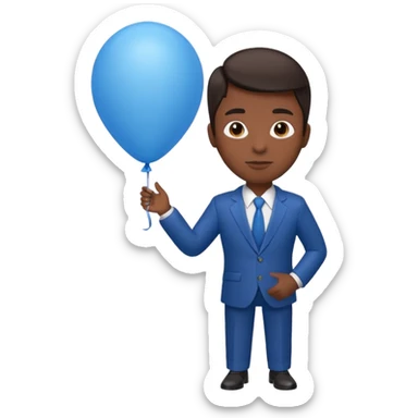dark brown skin, office suit, hold blue balloon sticker