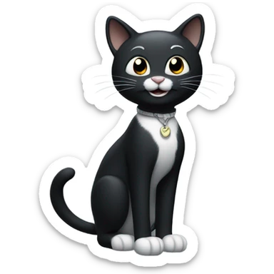 cartoon cat a cartoon tall black cartoon cat with white gloves and no feet and wide smile sticker