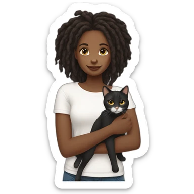 black girl with locs holding black & white cat sticker