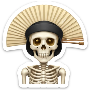 A skeleton with a fan hat sticker