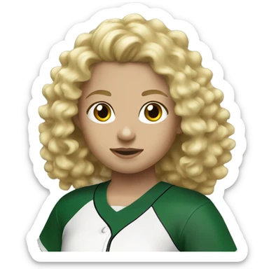 Blonde curly hair softball player with green and white jersey  sticker