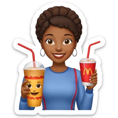 black woman holding fastfood drink sticker