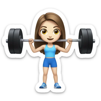 Pale girl with brown hair and blue eyes lifting weights sticker