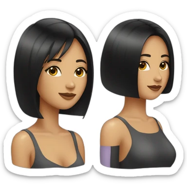 two women with black hair andlong bob haircut sticker