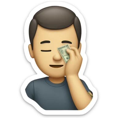 Wiping tears with money sticker