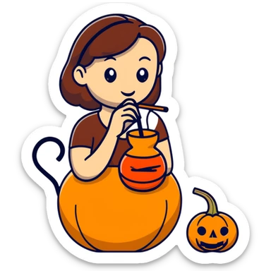 brunette woman drinking mate from a gourd with a bombilla straw sticker