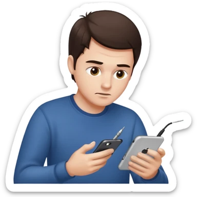 make a white guy with dark brown hair repairing an iphone sticker