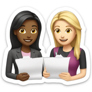two white women filling paperwork sticker