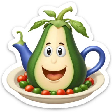 prato de ratatouille, vegetais cozidos brilhando com azeite, visual simples e fofo sticker