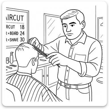 Draw me a sketch of the barbershop, but make sure there's a cash register there. sticker