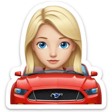 Blonde girl with blue eyes in Mustang  sticker