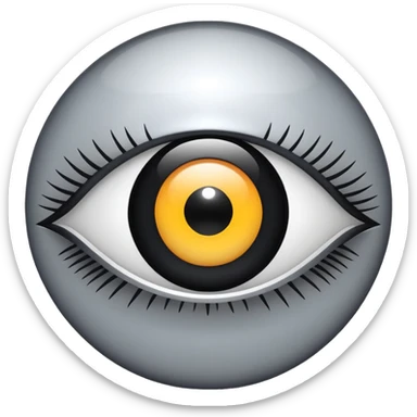 Minimalistic futuristic eye emoji, metallic black and white, reflective iris, smooth circular shape, flat vector, high contrast, centered, clean UI icon sticker