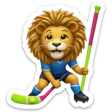 a lion playing Field hockey  sticker