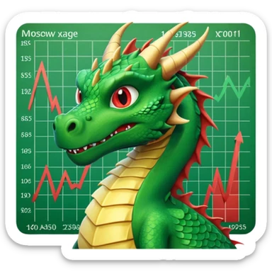 A dragon looking at Moscow stock exchange charts sticker