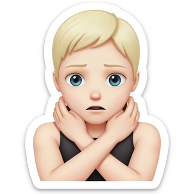 Person choking their neck with their arms crossed with x’s as their eyes sticker