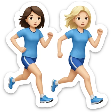 I want 2 women holding hands running in same direction, one is brunette, one is blonde sticker