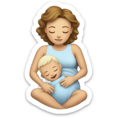A white mom and white baby boy sleeping in bed  sticker