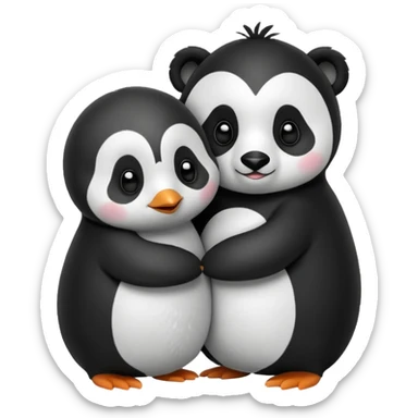 Pingüino y panda, abrazándose sticker