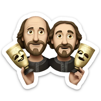 Shakespeare holds two masks in his hands - comedy and tragedy sticker