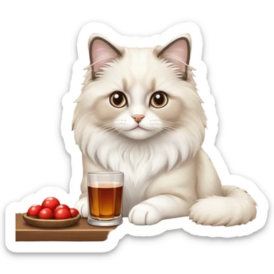 One ragdoll cat selling mushrooms in a bar sticker