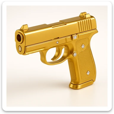 Add diamond details to the golden gun, keep it simple and sleek, in gold objects style. sticker