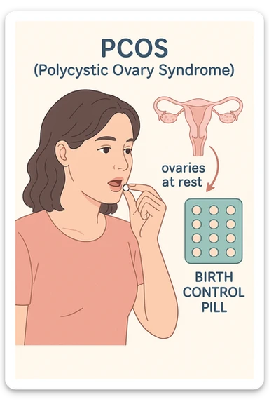Donna con pcos che prende la pillola, e la pillola mette a riposo le ovaie sticker