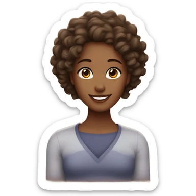 Brownskinned female with curls, curvy body, brown eyes, smiling sticker